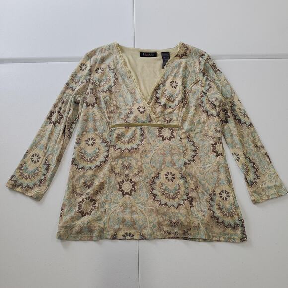 Y2K Babydoll Forest Fairy Top Womens Large Green Pattern Boho Long Sleeve - Picture 1 of 7